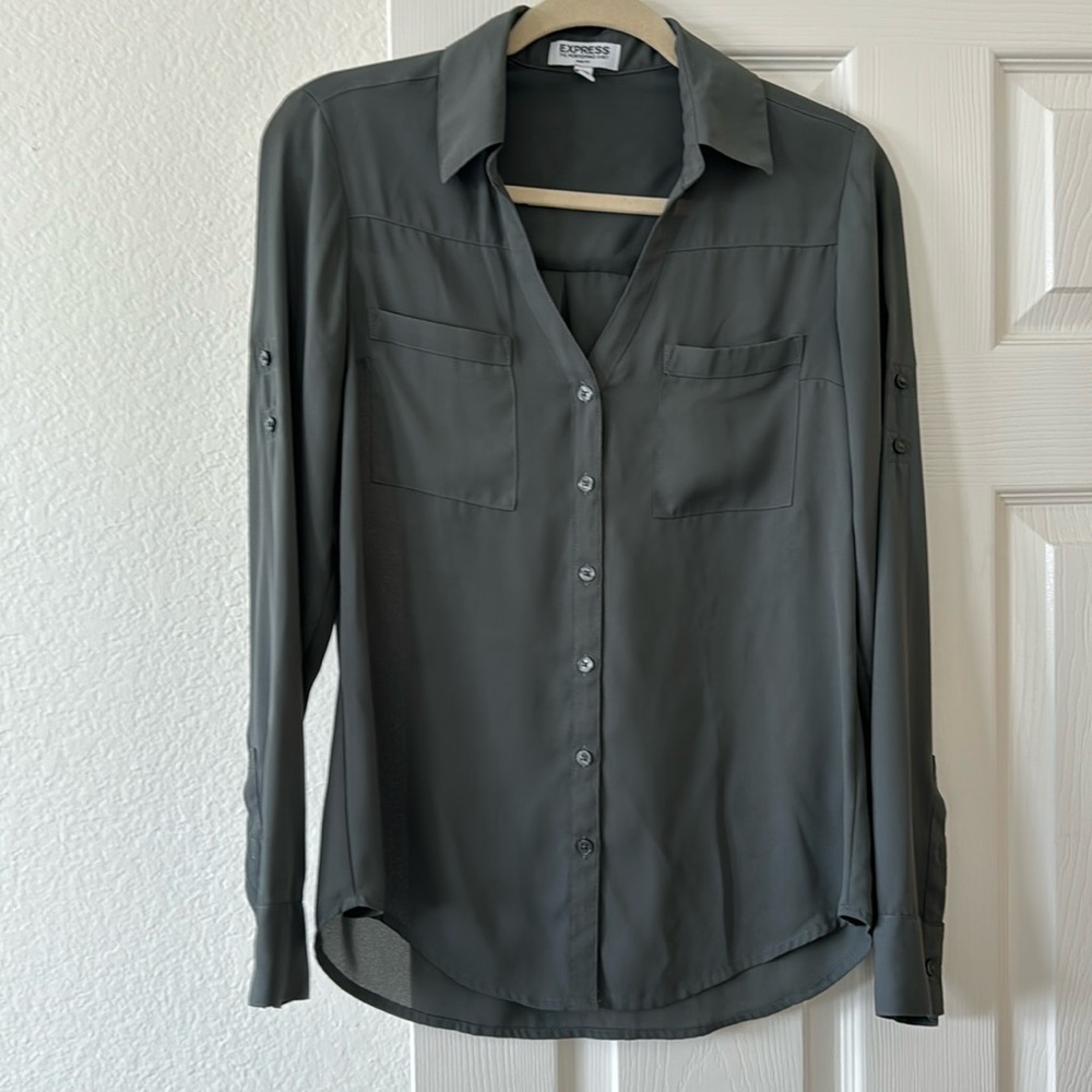 Express Grey Portofino Slim Fit Shirt Size S
